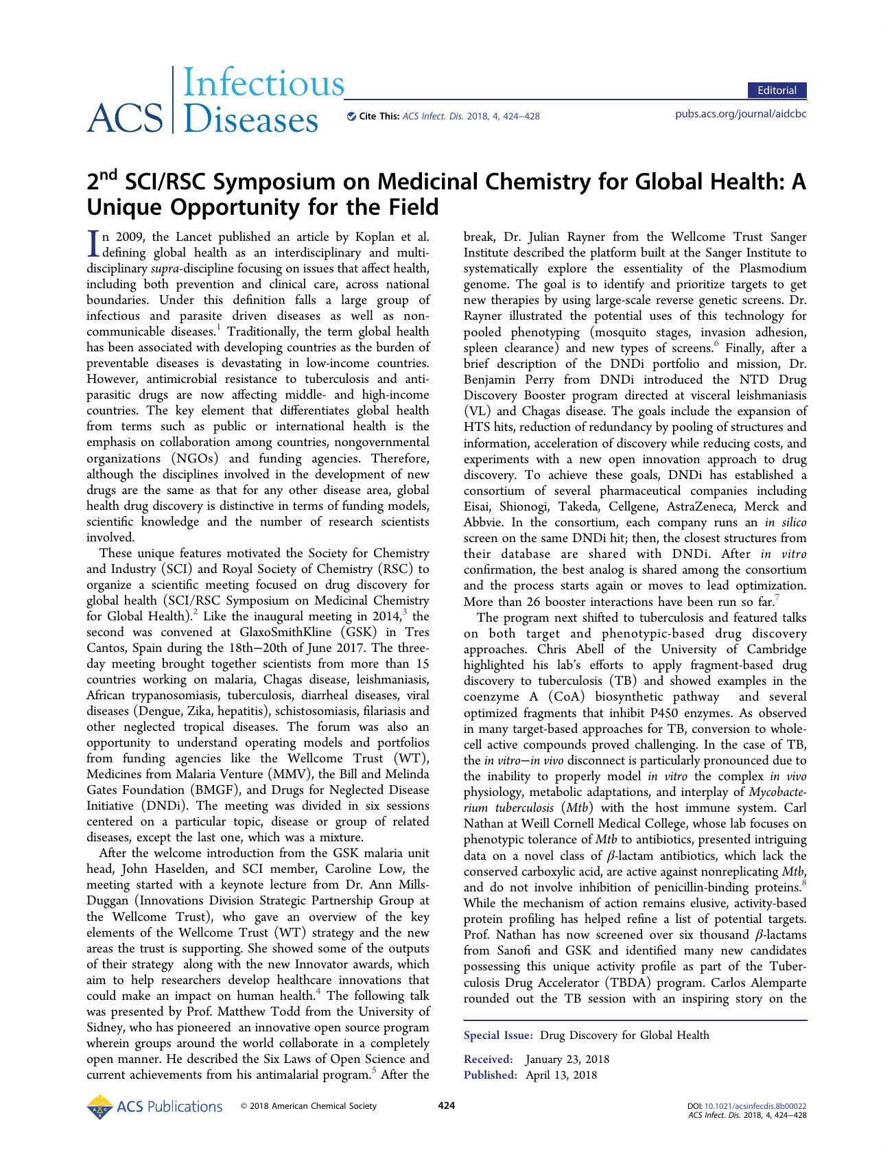 2nd SCIRSC Symposium on Medicinal Chemistry for Global Health: A Unique Opportunity for the Field by Courtney C. Aldrich and Félix Calderón