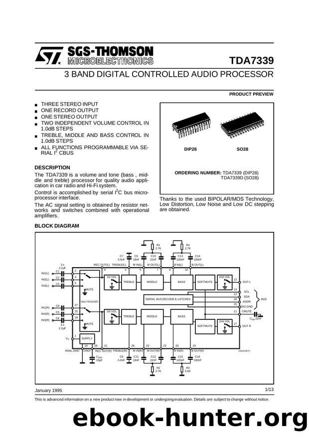 3 BAND DIGITAL CONTROLLED AUDIO PROCESSOR by SGS-THOMSON Microelectronics