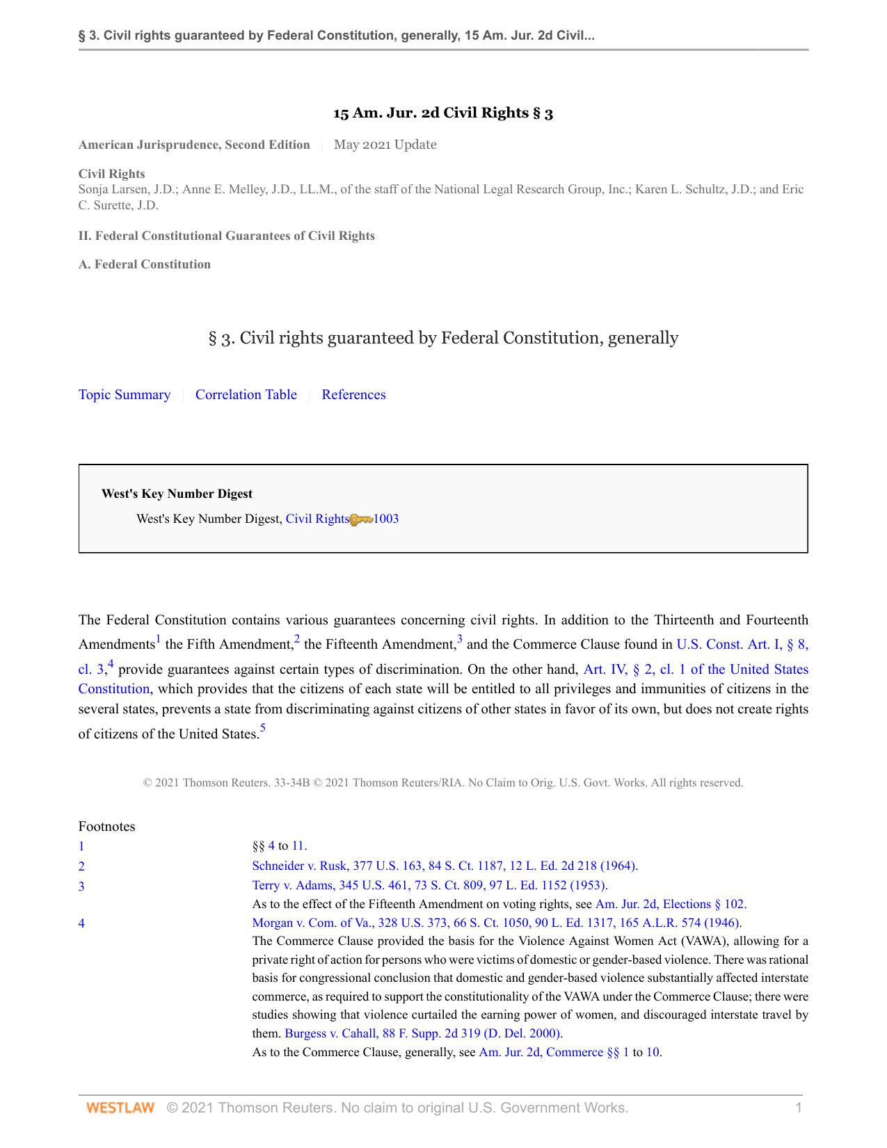 3 Civil rights guaranteed by Federal Constitution  generally by Unknown