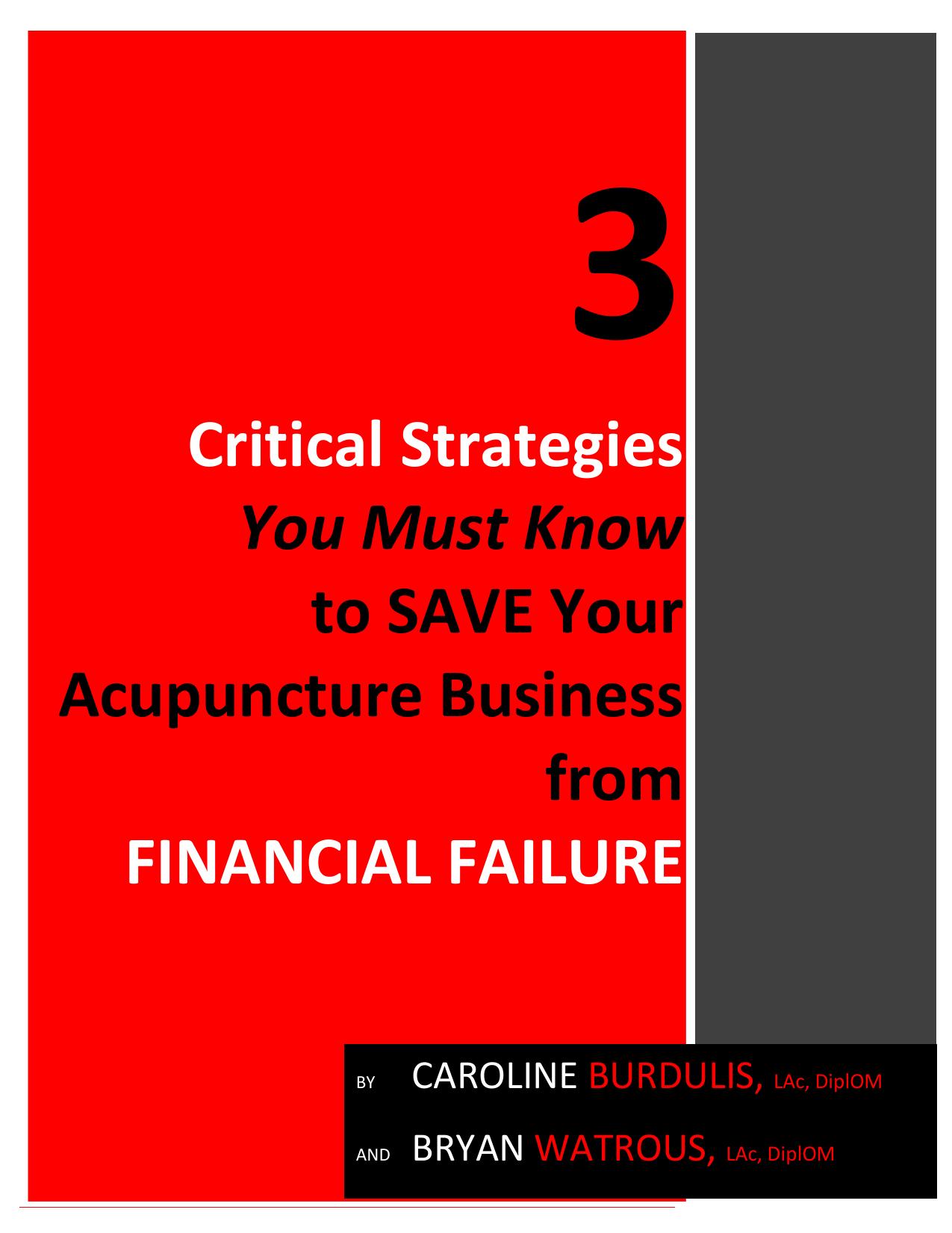 3 Critical Strategies You Must Know to SAVE Your Acupuncture Business from FINANCIAL FAILURE by Caroline Burdulis LAc;Bryan Watrous LAc