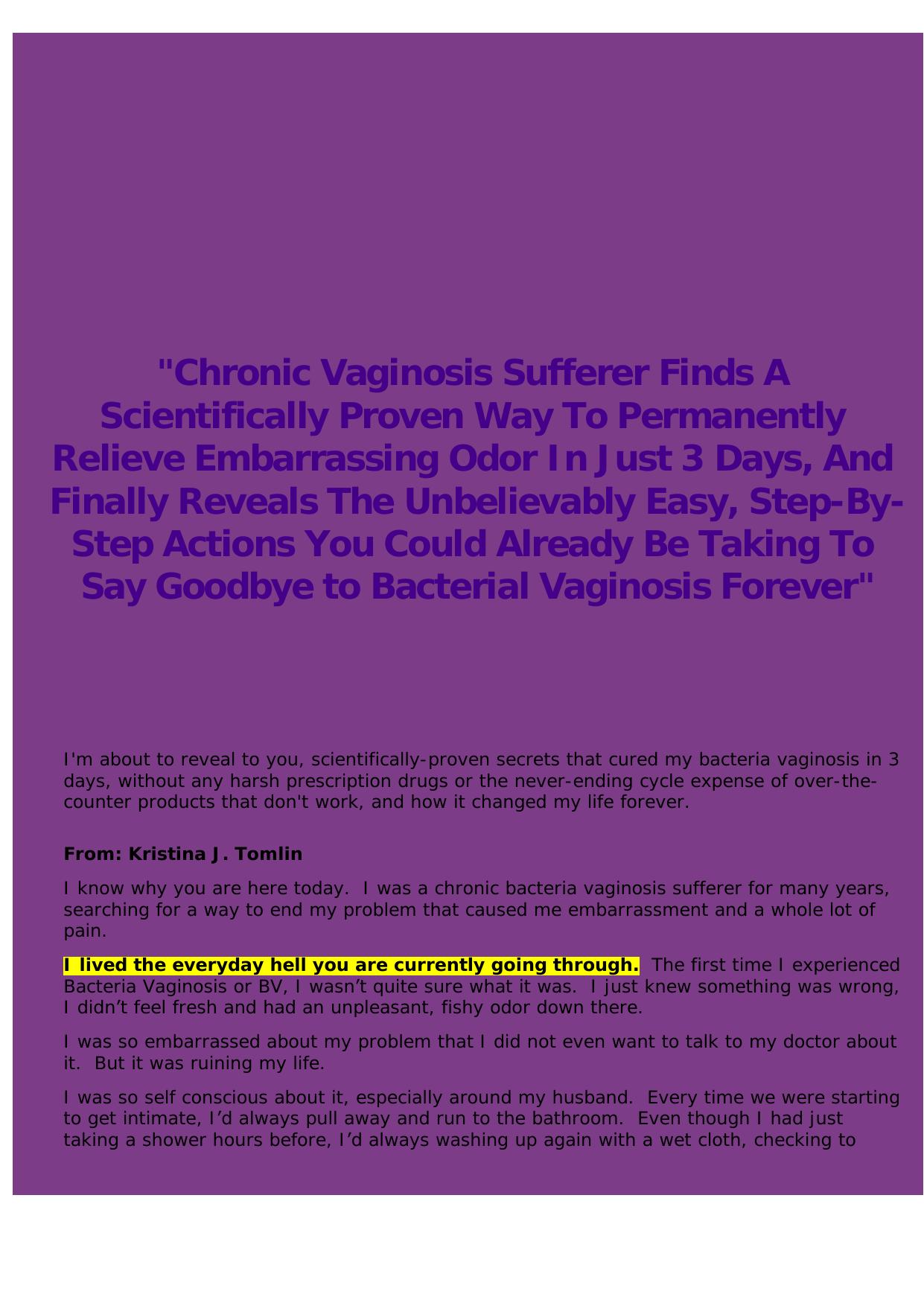 3 Days To Permentant Bacterial Vaginosis Relief. by Best of Kuszter's Collection