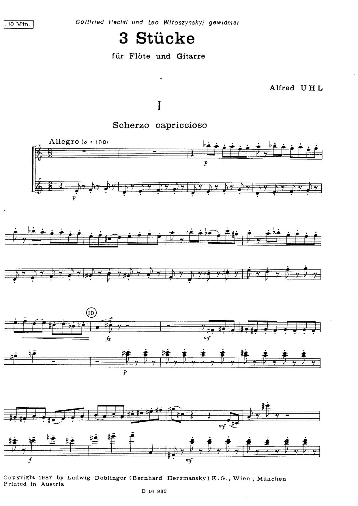 3 Pieces for Flute and Guitar, fl + ch by Unknown