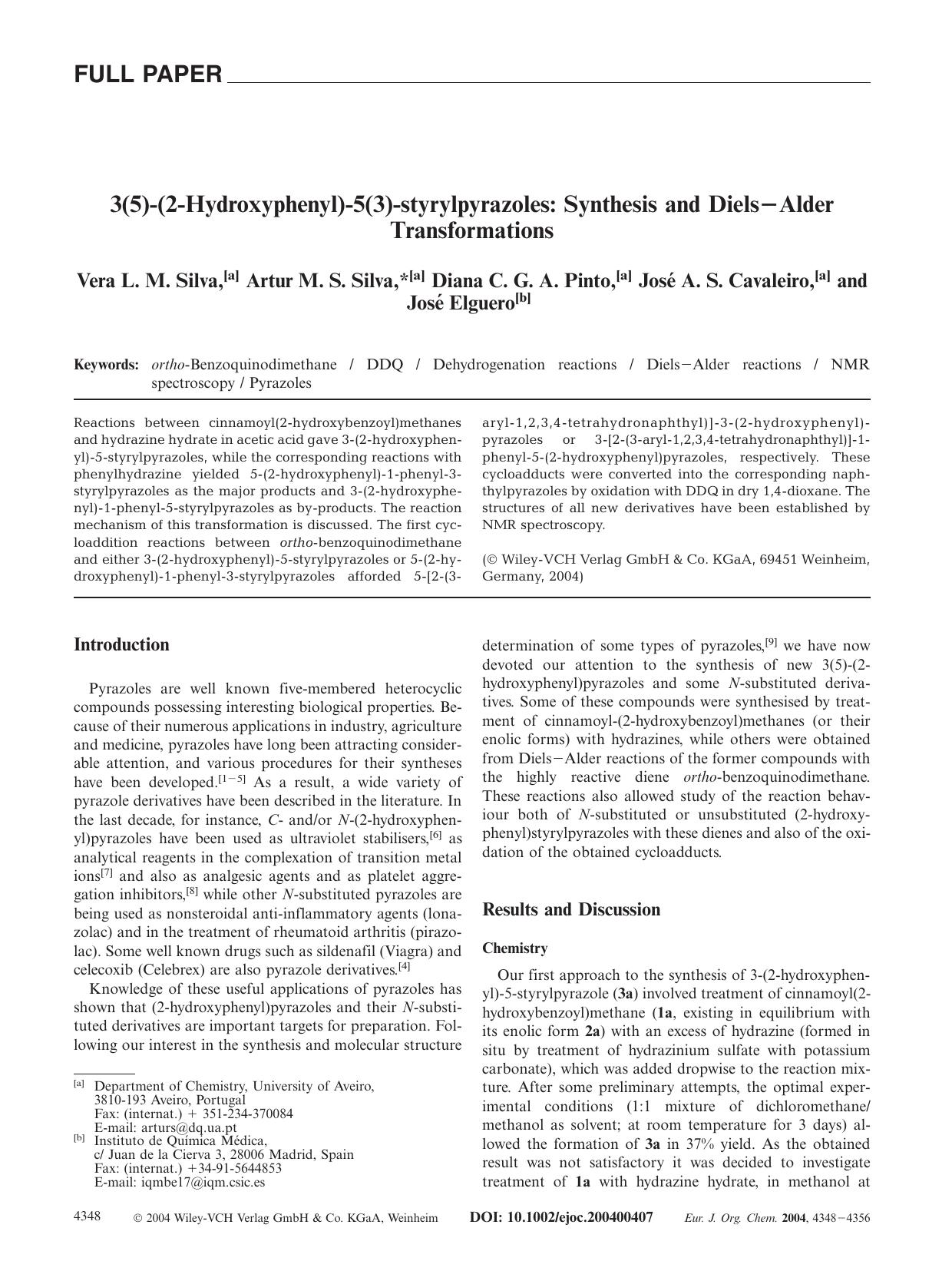 3(5)-(2-Hydroxyphenyl)-5(3)-styrylpyrazoles: Synthesis and Diels[minus]Alder Transformations by Unknown