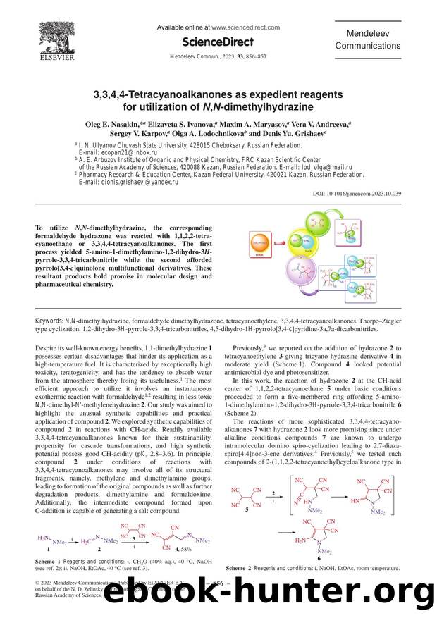 3,3,4,4-Tetracyanoalkanones as expedient reagents for utilization of N,N-dimethylhydrazine by unknow