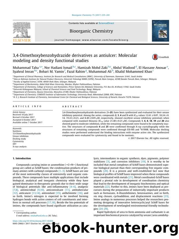 3,4-Dimethoxybenzohydrazide derivatives as antiulcer: Molecular modeling and density functional studies by unknow
