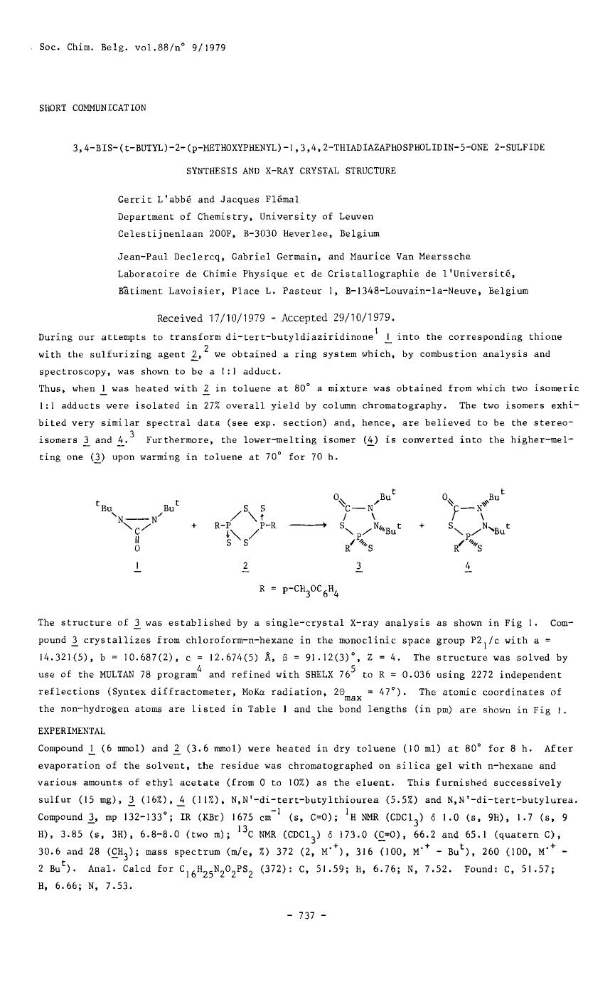 3,4Bis(tbutyl)2(pmethoxyphenyl)1,3,4,2thiadiazaphospholidin5one 2sulfide synthesis and xray crystal structure by Unknown