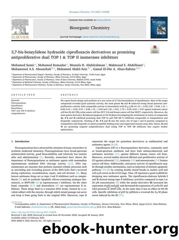 3,7-bis-benzylidene hydrazide ciprofloxacin derivatives as promising antiproliferative dual TOP I &amp; TOP II isomerases inhibitors by unknow