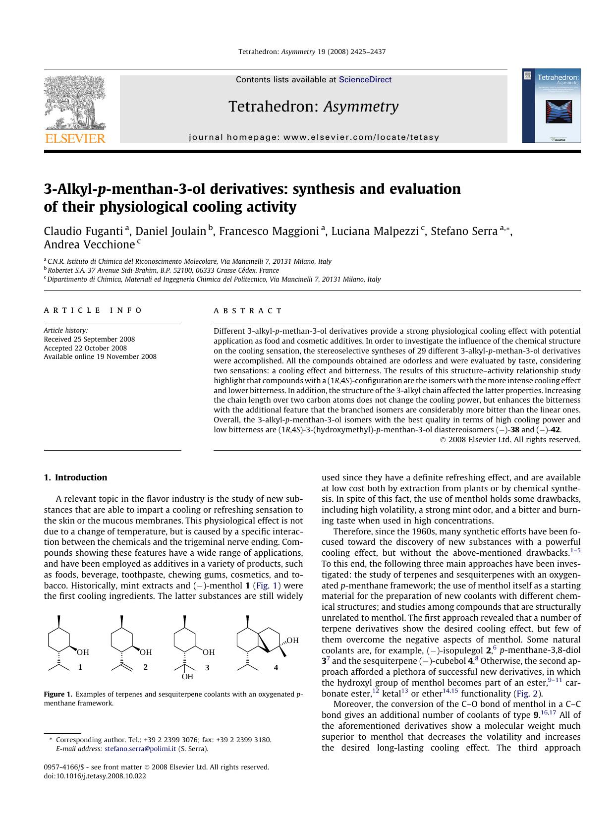3-Alkyl-p-menthan-3-ol derivatives: synthesis and evaluation of their physiological cooling activity by unknow
