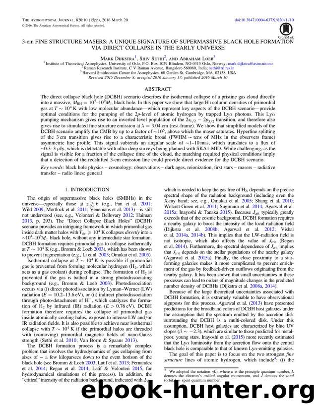 3-CM FINE STRUCTURE MASERS: A UNIQUE SIGNATURE OF SUPERMASSIVE BLACK HOLE FORMATION VIA DIRECT COLLAPSE IN THE EARLY UNIVERSE by Mark Dijkstra & Shiv Sethi & Abraham Loeb