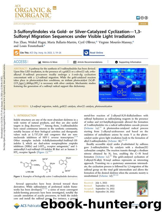 3-Sulfonylindoles via Gold- or Silver-Catalyzed Cyclizationâ1,3-Sulfonyl Migration Sequences under Visible Light Irradiation by unknow
