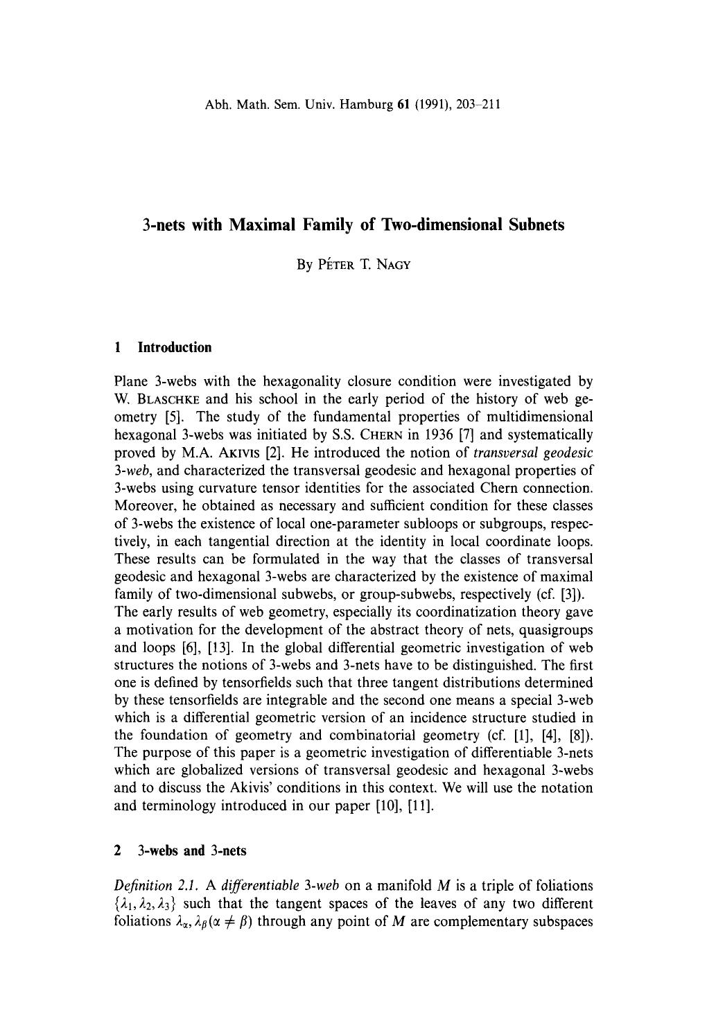 3-nets with maximal family of two-dimensional subnets by 3-nets & maximal family of two-dimensional subnets (1991)(9s)