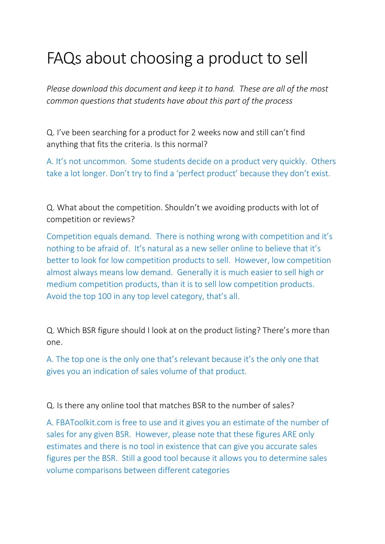 3.1 FAQs about choosing a product to sell V4.pdf by Julie Wilson