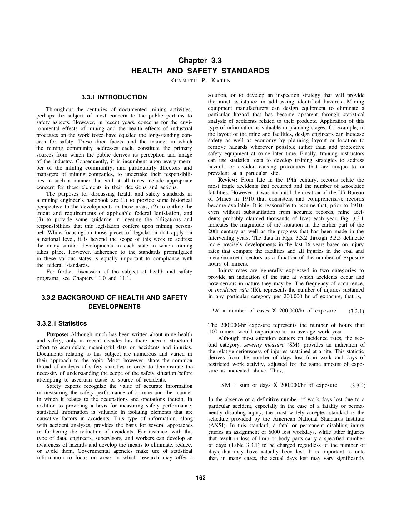 3.3 Health and Safety Standards by Society for Mining Metallurgy & Exploration Inc