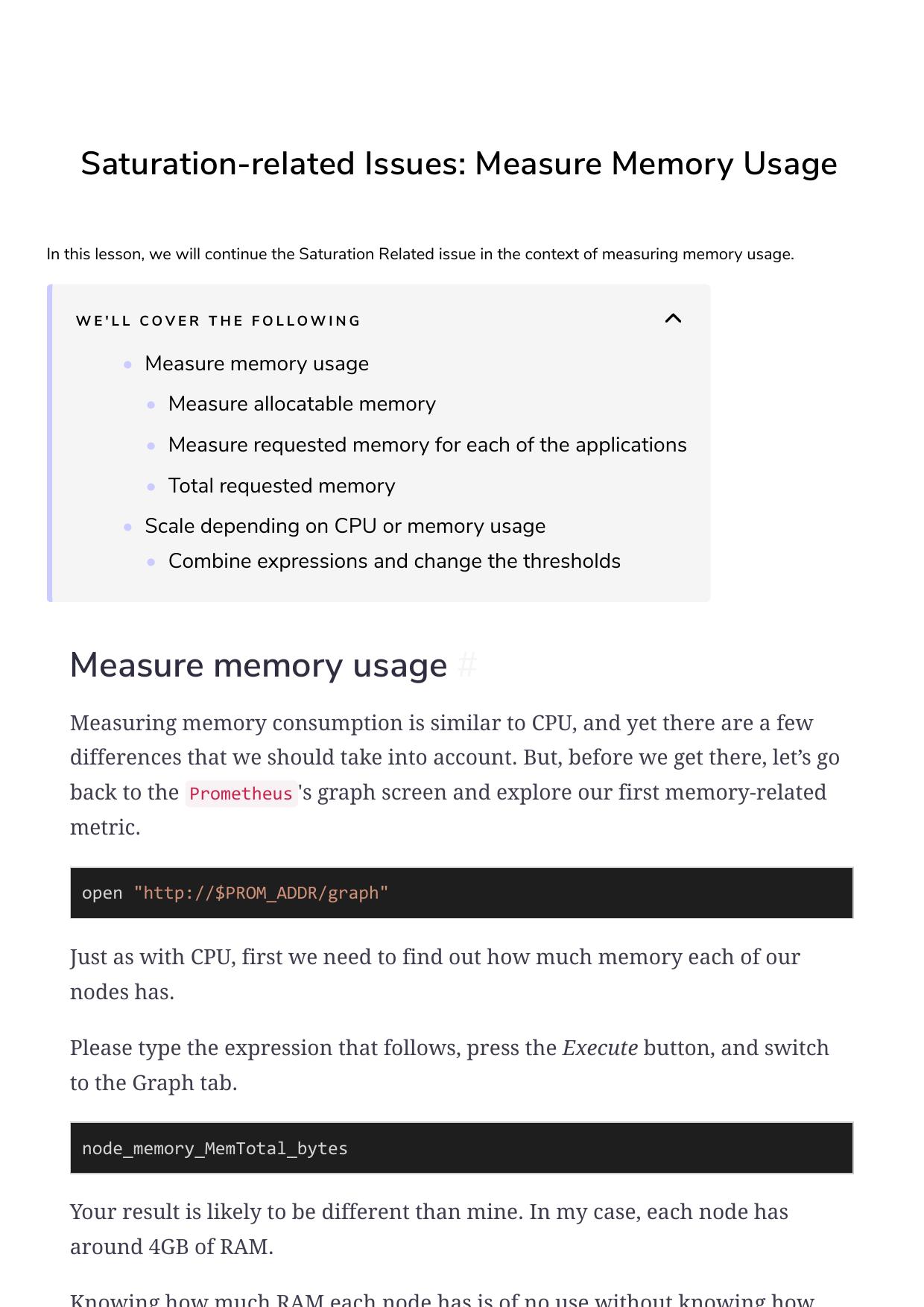 30 Saturation related Issues Measure Memory Usage by Unknown