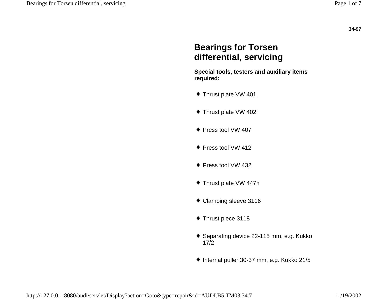 34-97 Bearings for torsen differential service by Unknown