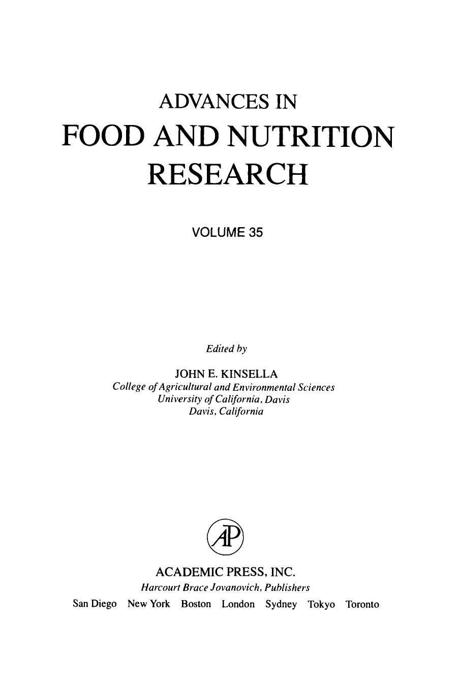 35. Advances in Food and Nutrition Research 35 (1991) by Unknown