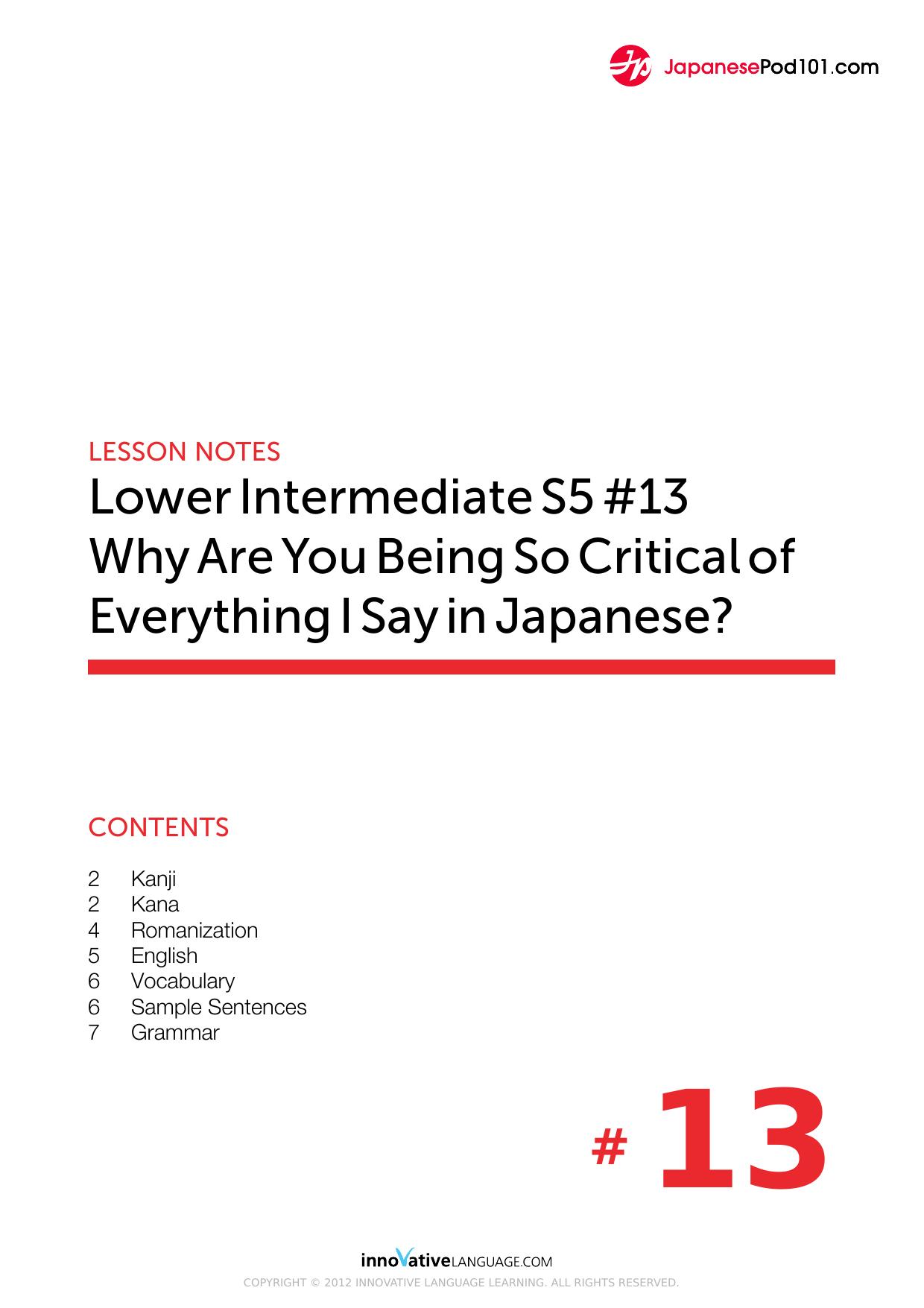 38. Why Are You Being So Critical of Everything I Say in Japanese by Lesson Notes