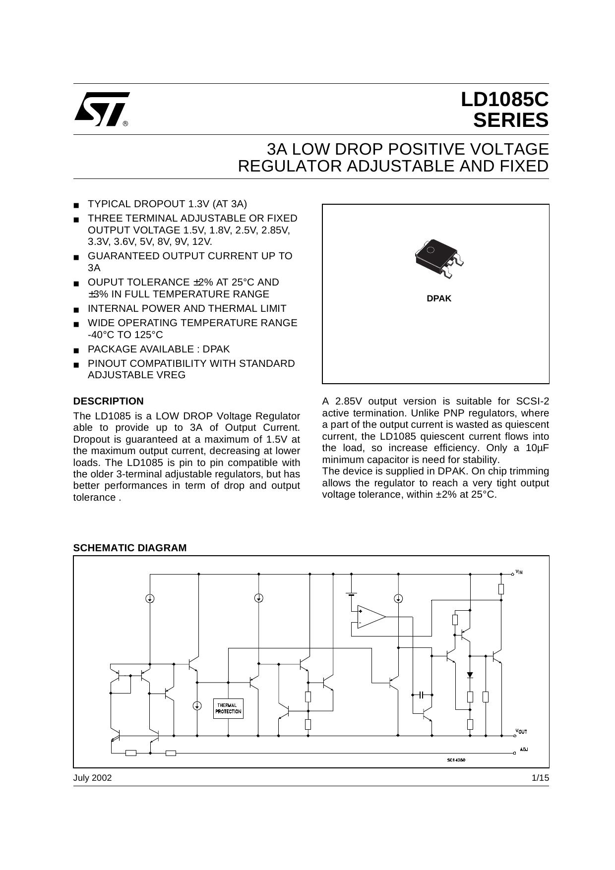 3A LOW DROP FIXED AND ADJUSTABLE POSITIVE VOLTAGE REGULATORS by STMicroelectronics