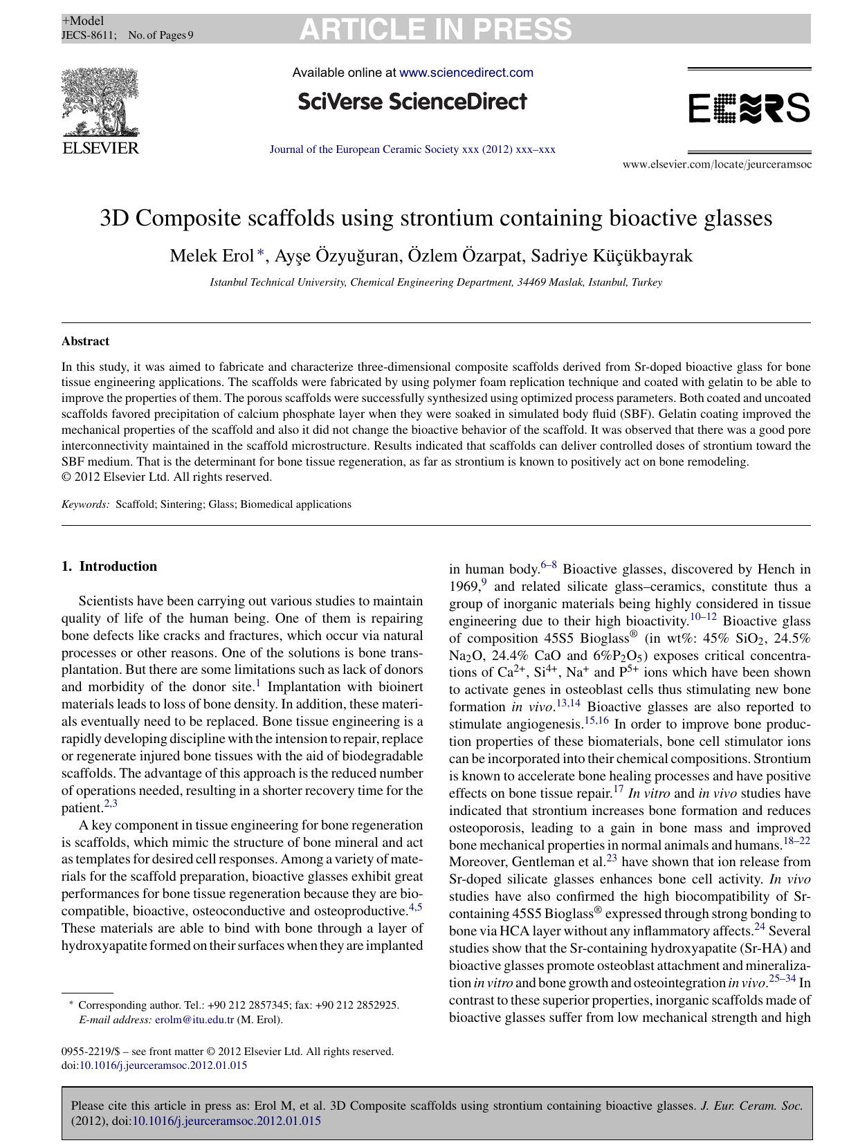 3D Composite scaffolds using strontium containing bioactive glasses by Melek Erol & Ayşe Özyuğuran & Özlem Özarpat & Sadriye Küçükbayrak
