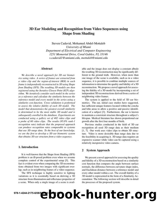 3D Ear Modeling and Recognition from Video Sequences using Shape from Shading by 