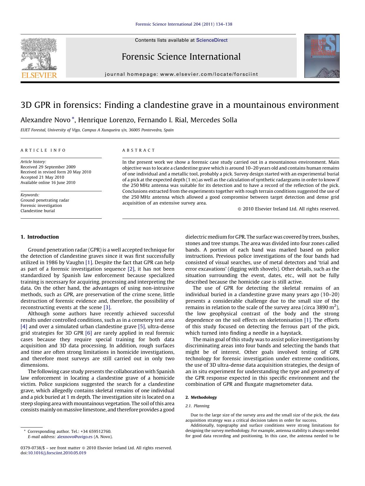 3D GPR in forensics: Finding a clandestine grave in a mountainous environment by Alexandre Novo