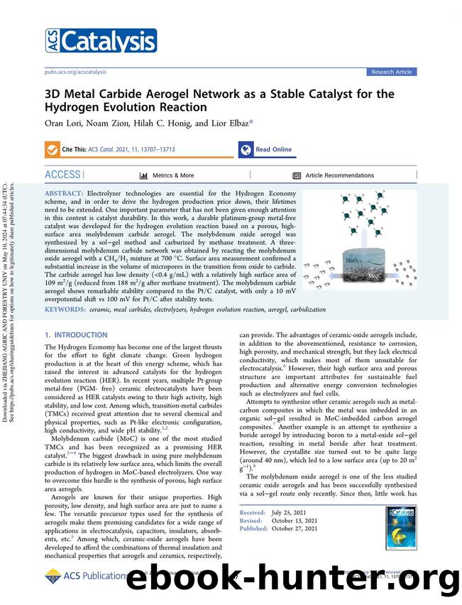 3D Metal Carbide Aerogel Network as a Stable Catalyst for the Hydrogen Evolution Reaction by Oran Lori Noam Zion Hilah C. Honig & Lior Elbaz