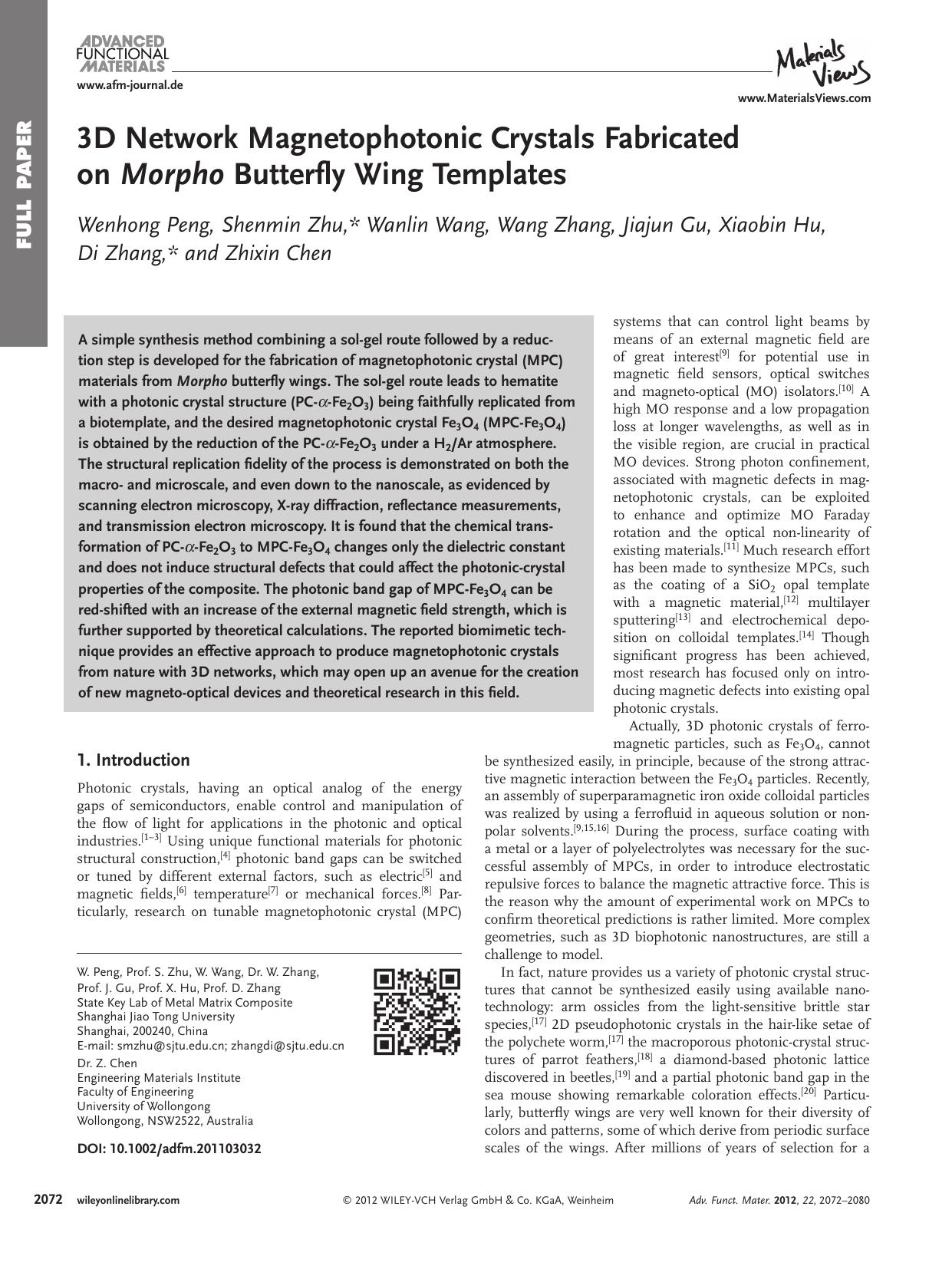 3D Network Magnetophotonic Crystals Fabricated on Morpho Butterfly Wing Templates by vng