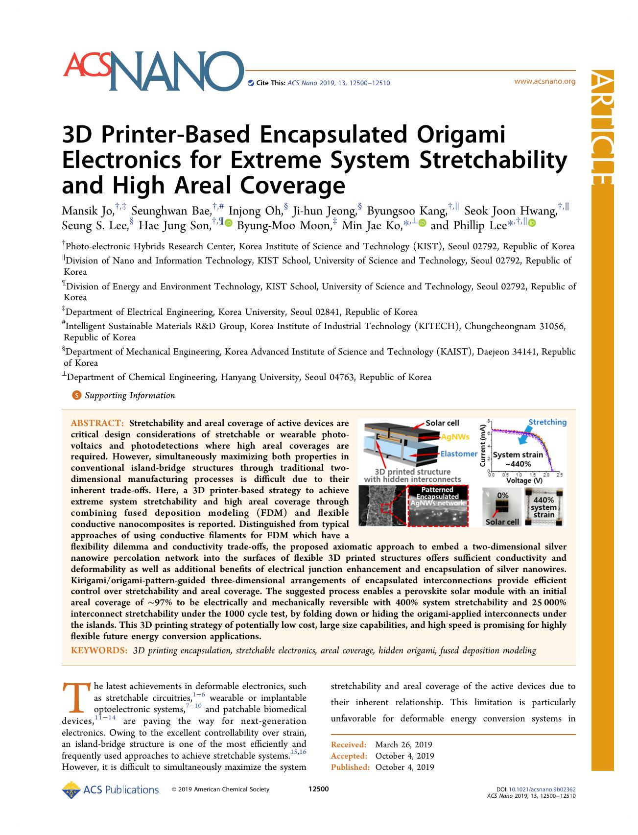 3D Printer-Based Encapsulated Origami Electronics for Extreme System Stretchability and High Areal Coverage by unknow