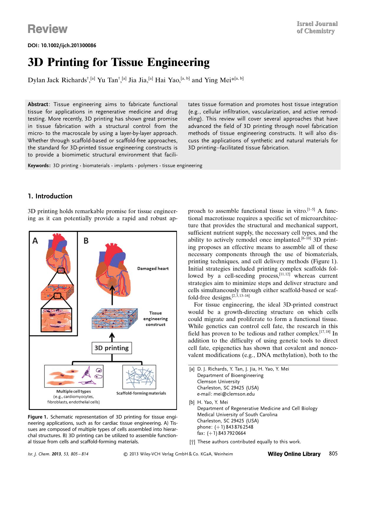 3D Printing for Tissue Engineering by Unknown