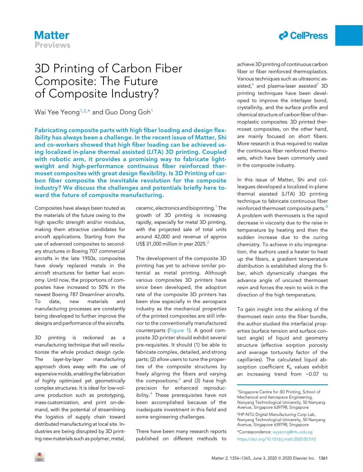 3D Printing of Carbon Fiber Composite: The Future of Composite Industry? by Wai Yee Yeong & Guo Dong Goh