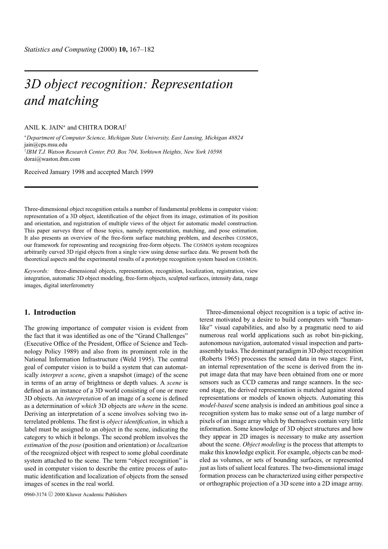 3D object recognition: Representation and matching by 3D object recognition- Representation & matching (2000)(16s)