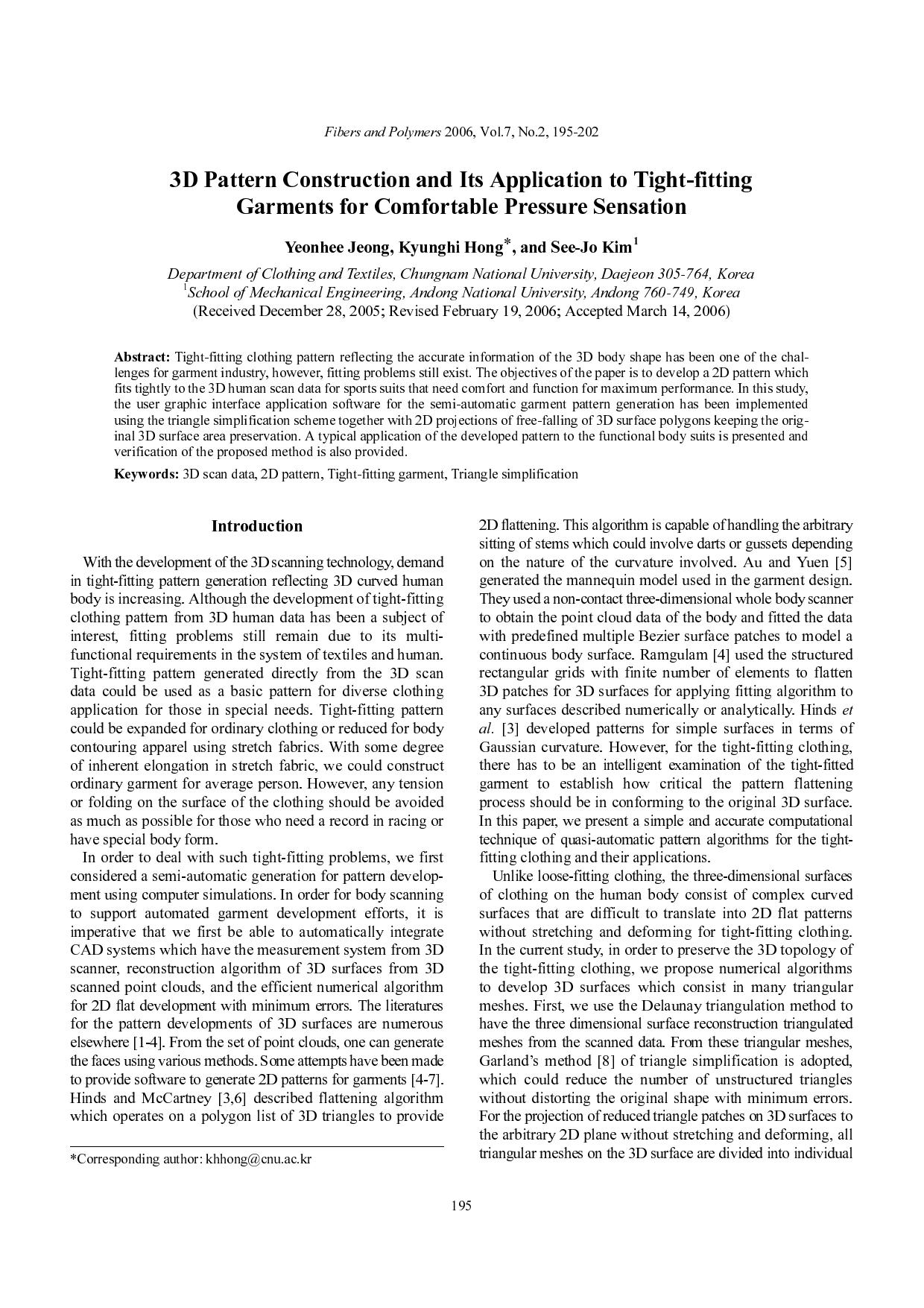 3D pattern construction and its application to tight-fitting garments for comfortable pressure sensation by Unknown