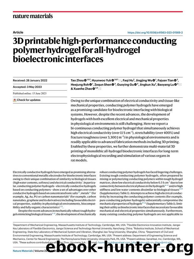 3D printable high-performance conducting polymer hydrogel for all-hydrogel bioelectronic interfaces by unknow