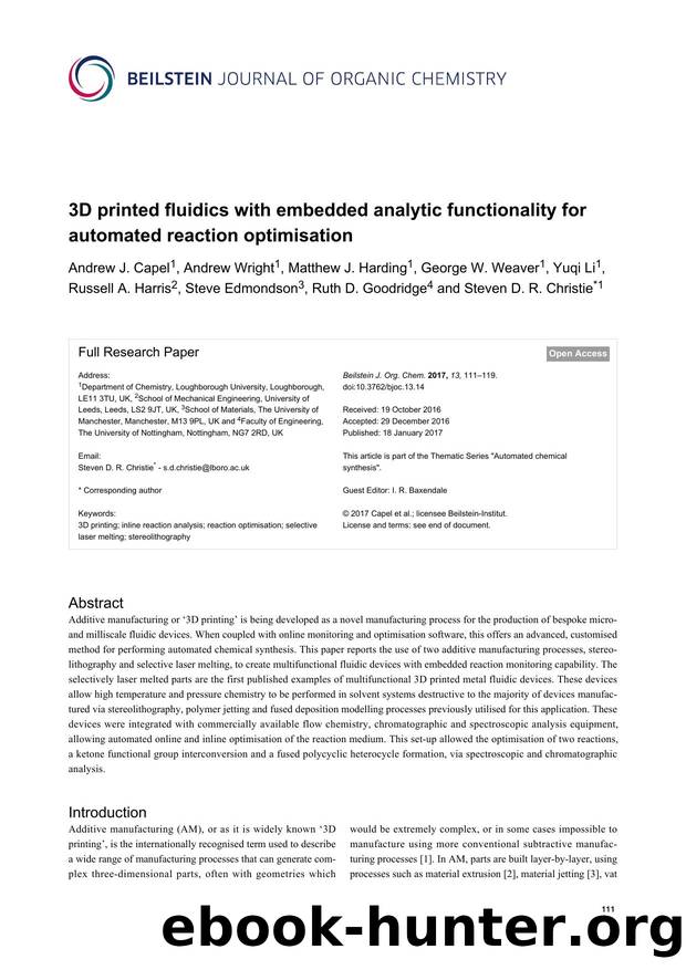 3D printed fluidics with embedded analytic functionality for automated reaction optimisation by unknow