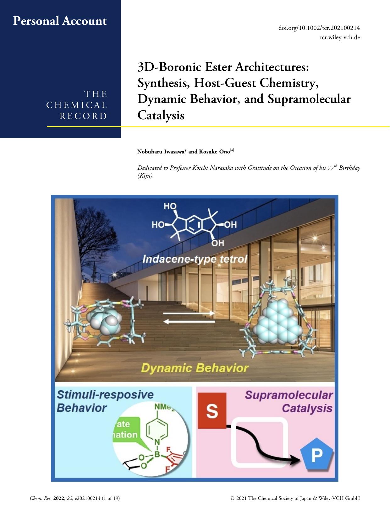 3DâBoronic Ester Architectures: Synthesis, HostâGuest Chemistry, Dynamic Behavior, and Supramolecular Catalysis by Unknown
