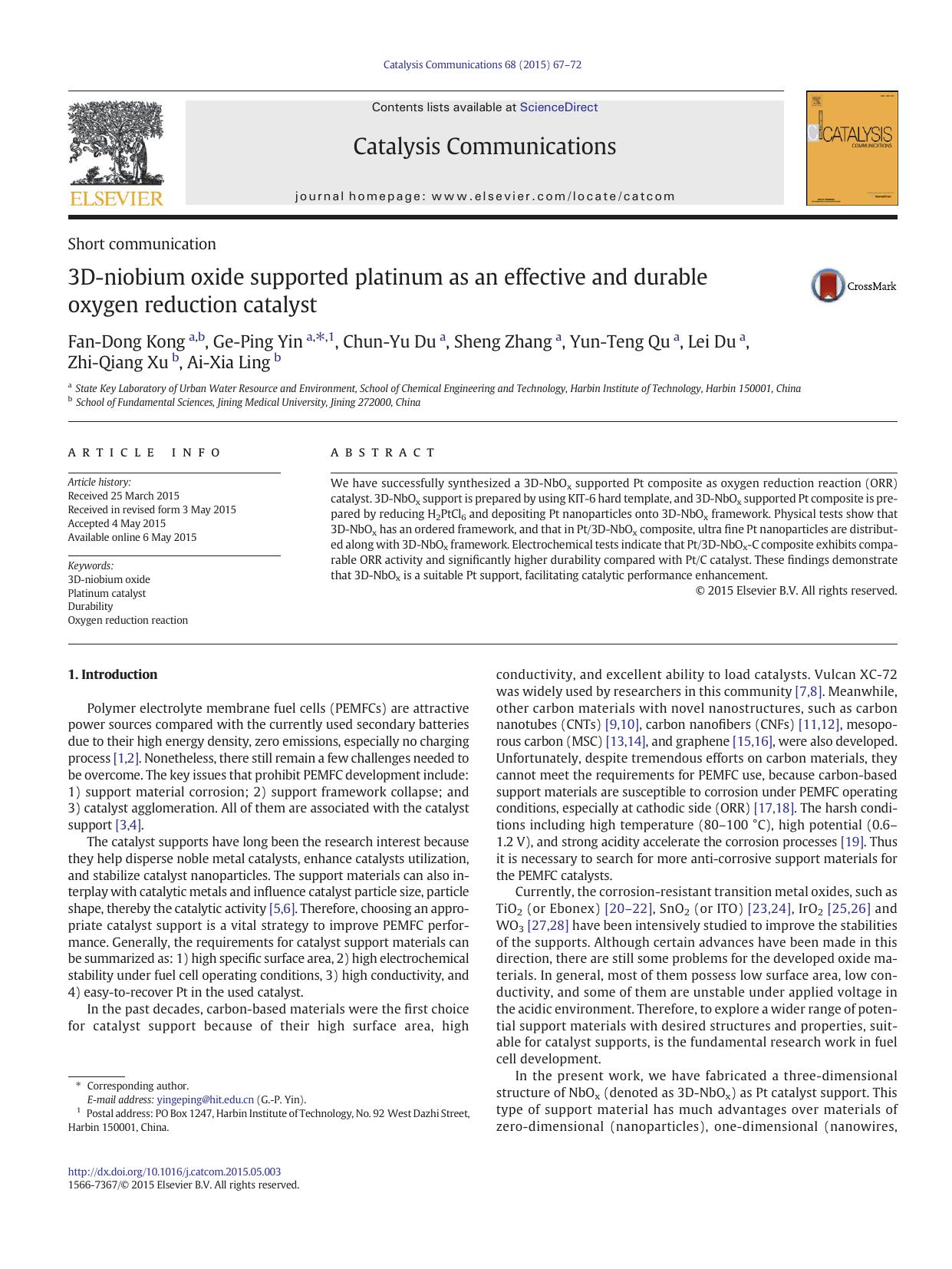3D-niobium oxide supported platinum as an effective and durable oxygen reduction catalyst by unknow