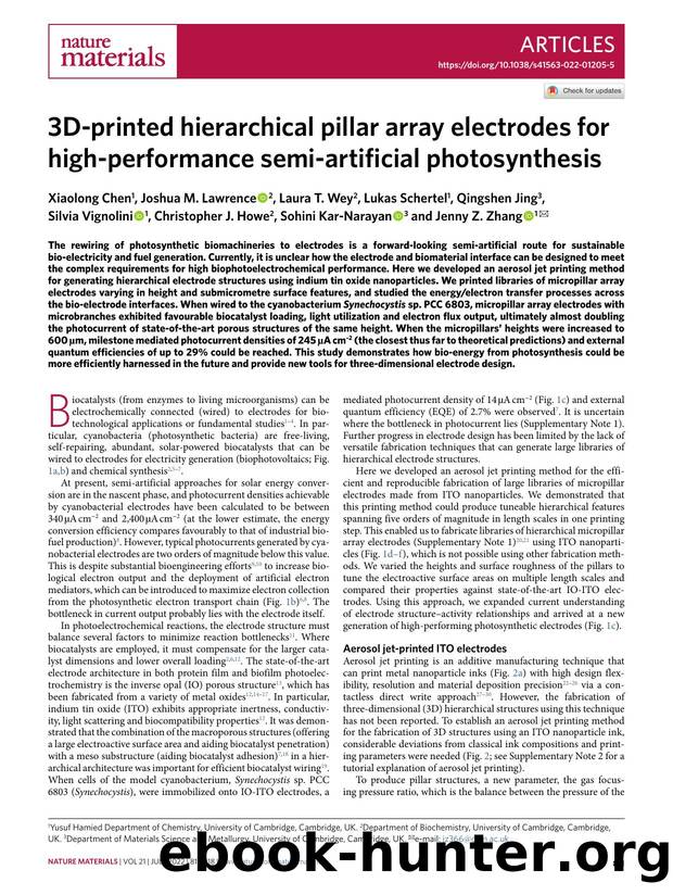 3D-printed hierarchical pillar array electrodes for high-performance semi-artificial photosynthesis by unknow