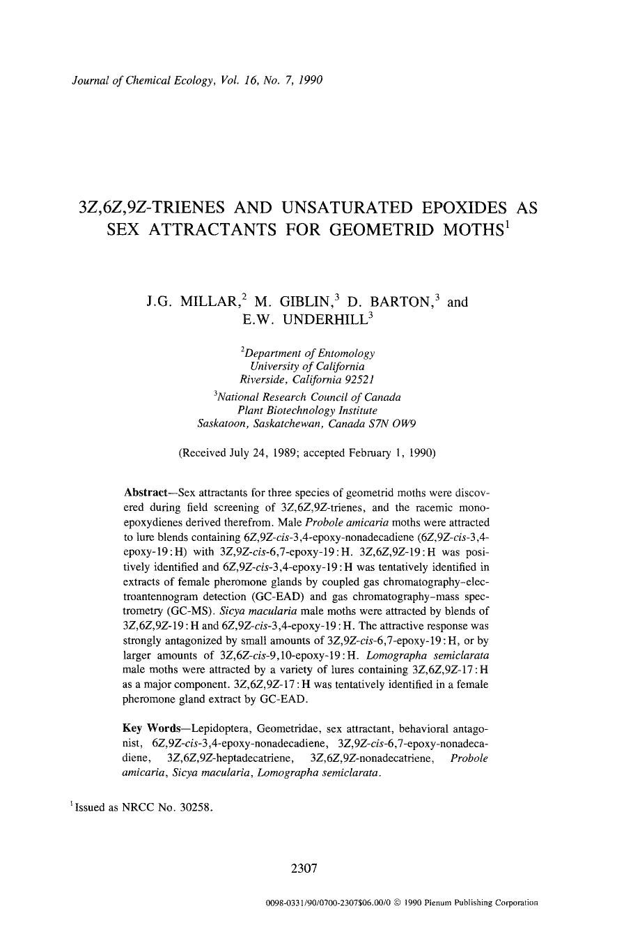 3Z,6Z,9Z-Trienes and unsaturated epoxides as sex attractants for geometrid moths by Unknown
