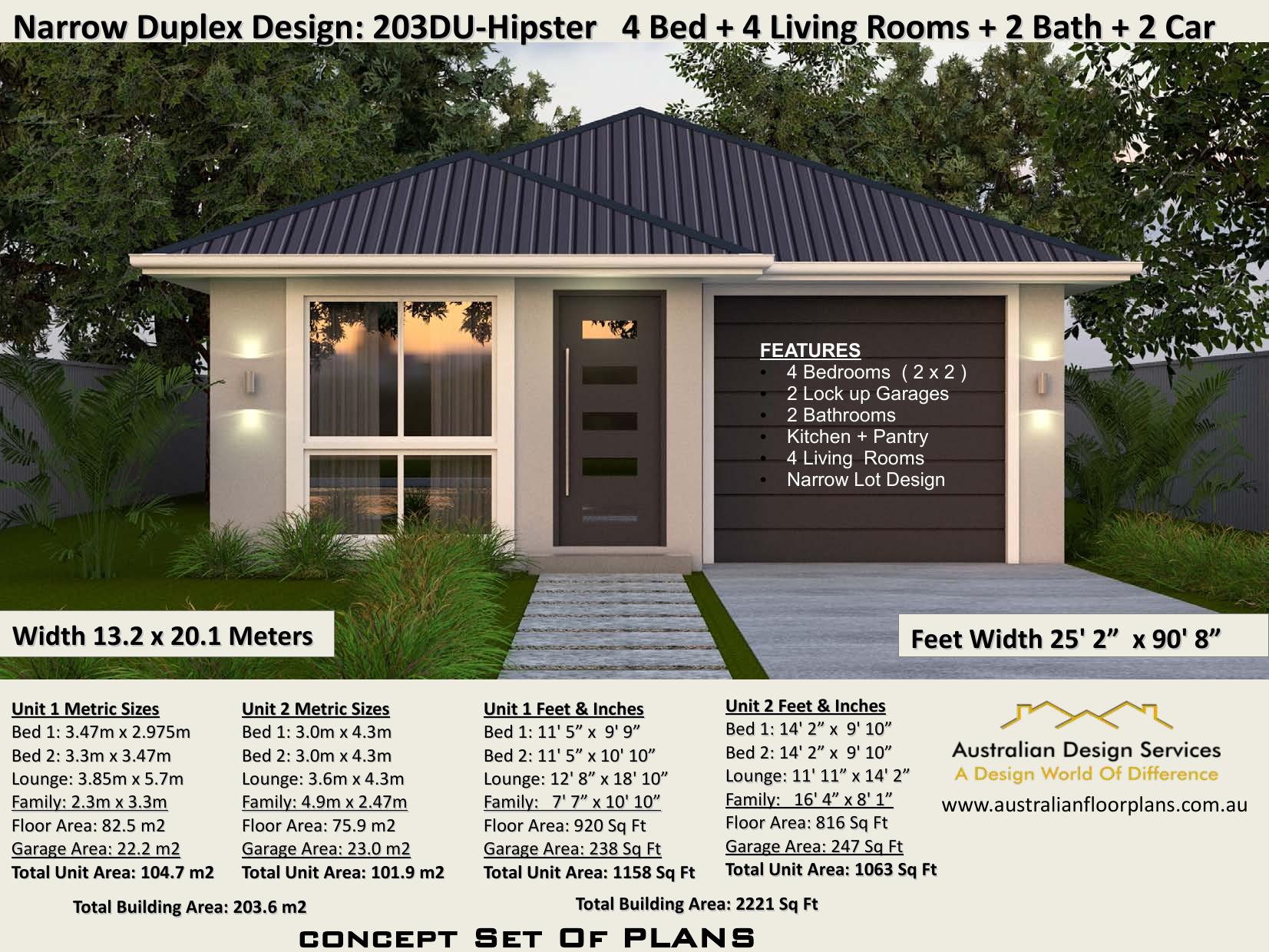 4 Bedroom Dual Family House Plan- 2x2 Duplex Floor Plan by Unknow
