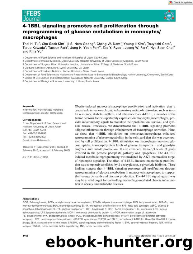 4â1BBL signaling promotes cell proliferation through reprogramming of glucose metabolism in monocytesmacrophages by Unknown
