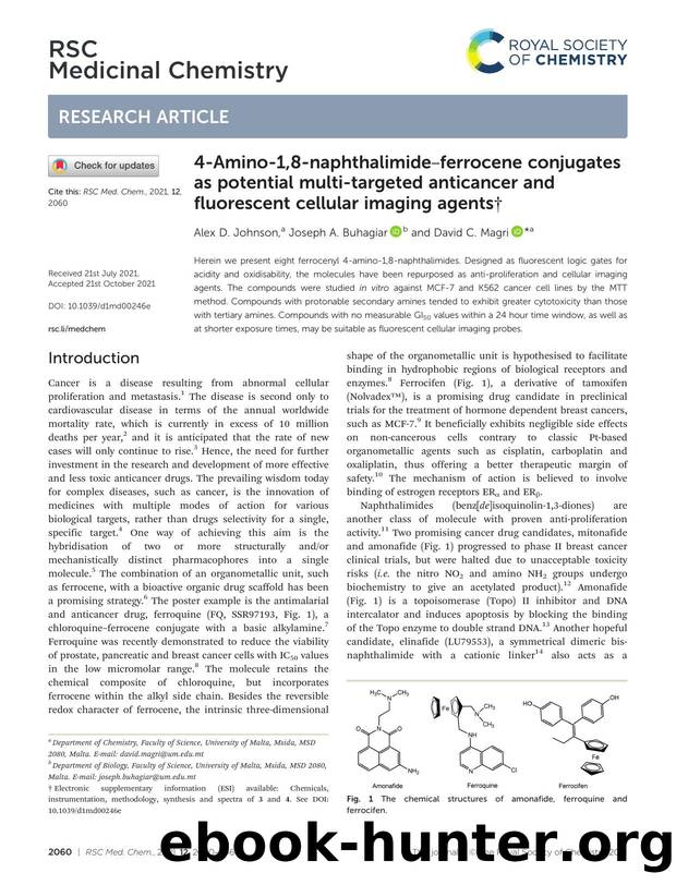 4-Amino-1,8-naphthalimideâferrocene conjugates as potential multi-targeted anticancer and fluorescent cellular imaging agents by Alex D. Johnson & Joseph A. Buhagiar & David C. Magri