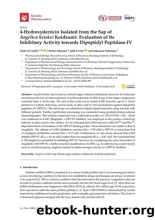 4-Hydroxyderricin Isolated from the Sap of Angelica keiskei Koidzumi: Evaluation of Its Inhibitory Activity towards Dipeptidyl Peptidase-IV by Diah Lia Aulifa I Ketut Adnyana Jutti Levita & Sukrasno Sukrasno