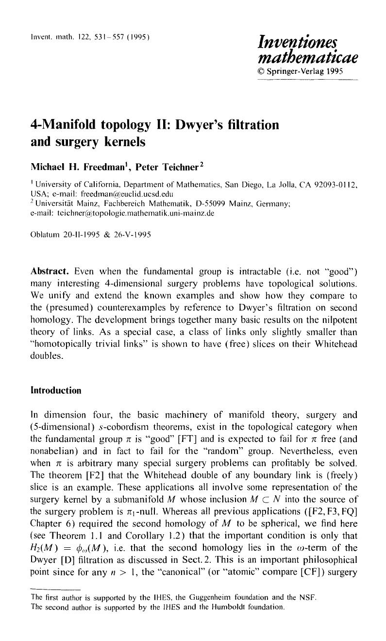 4-Manifold topology II: Dwyer's filtration and surgery kernels by 4-Manifold topology II- Dwyers filtration & surgery kernels (1995)(27s)