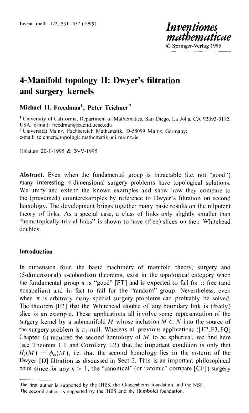 4-Manifold topology II: Dwyer's filtration and surgery kernels by Unknown