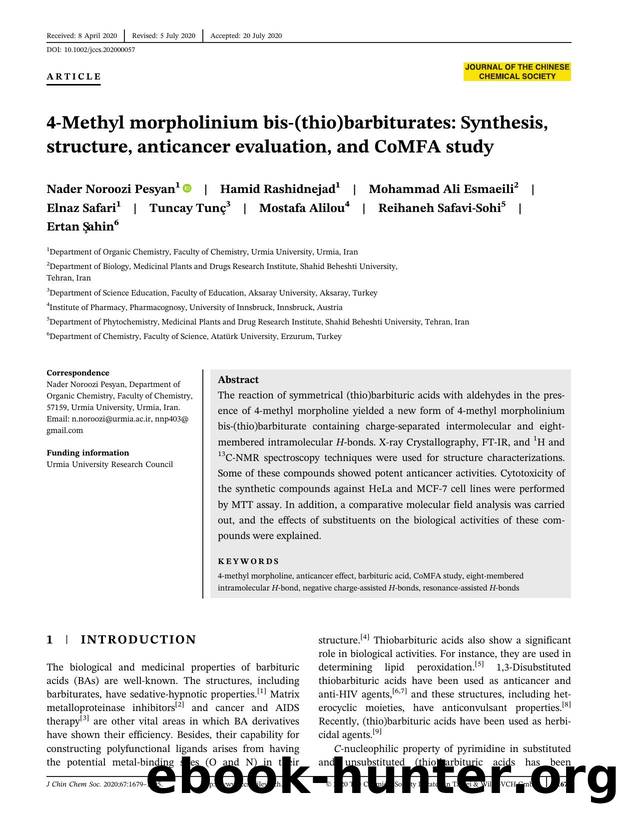 4-Methyl morpholinium bis-(thio)barbiturates: Synthesis, structure, Anticancer evaluation, and CoMFA study by Unknown