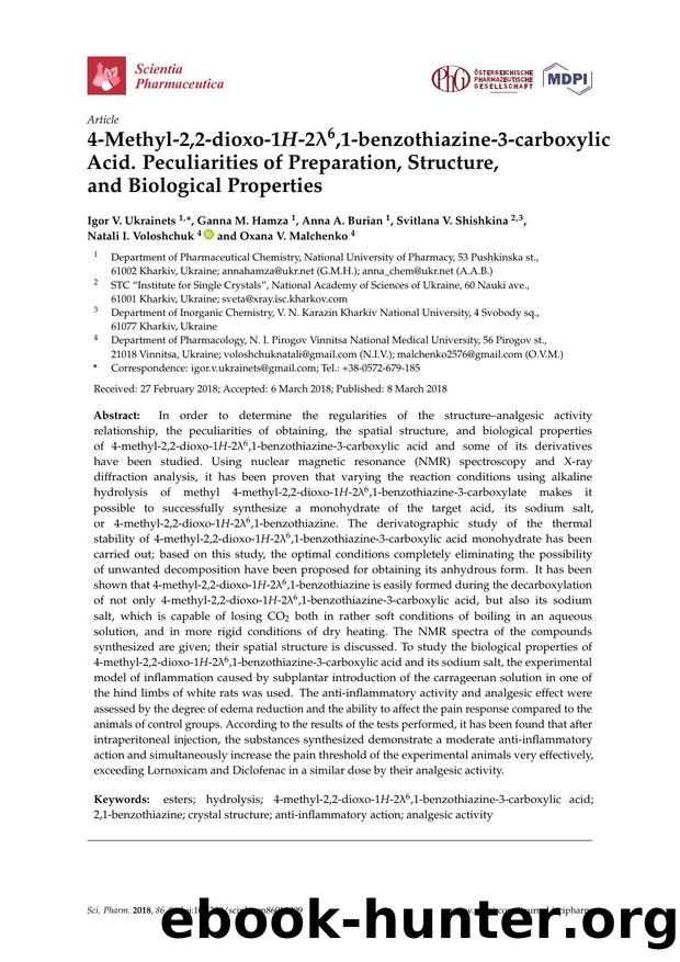 4-Methyl-2,2-dioxo-1H-26,1-benzothiazine-3-carboxylic Acid. Peculiarities of Preparation, Structure, and Biological Properties by unknow