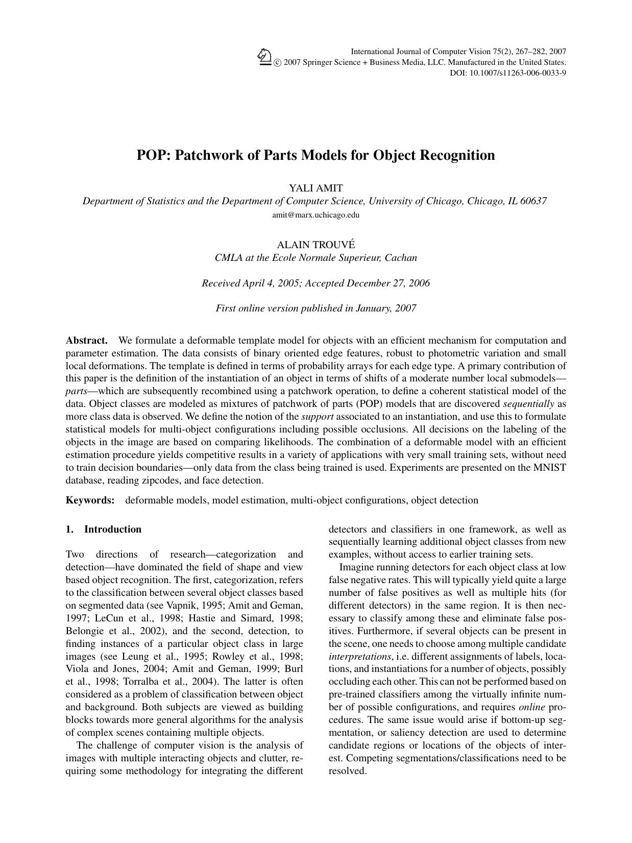 4-POP Patchwork of Parts Models for Object Recognition by Unknown