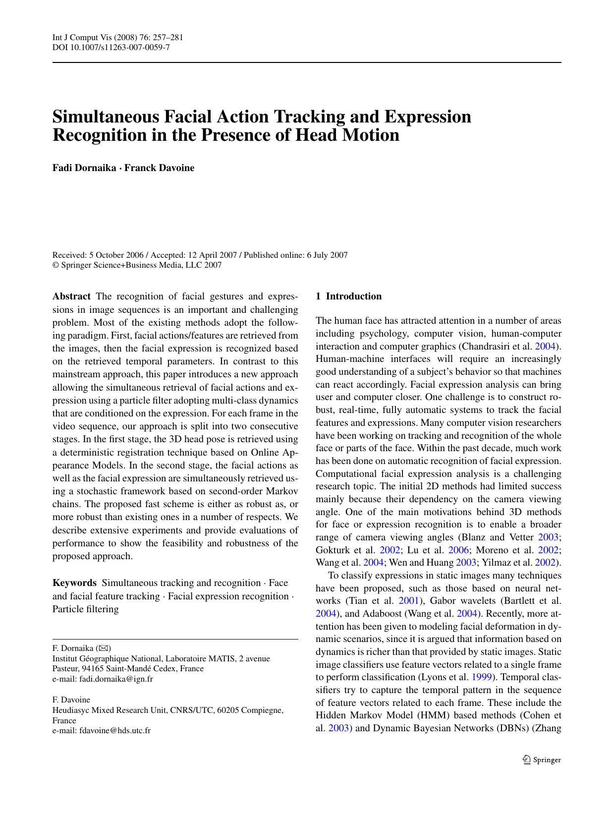 4-Simultaneous Facial Action Tracking and Expression Recognition in the Presence of Head Motion by Unknown
