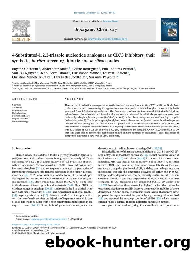 4-Substituted-1,2,3-triazolo nucleotide analogues as CD73 inhibitors, their synthesis, in vitro screening, kinetic and in silico studies by unknow