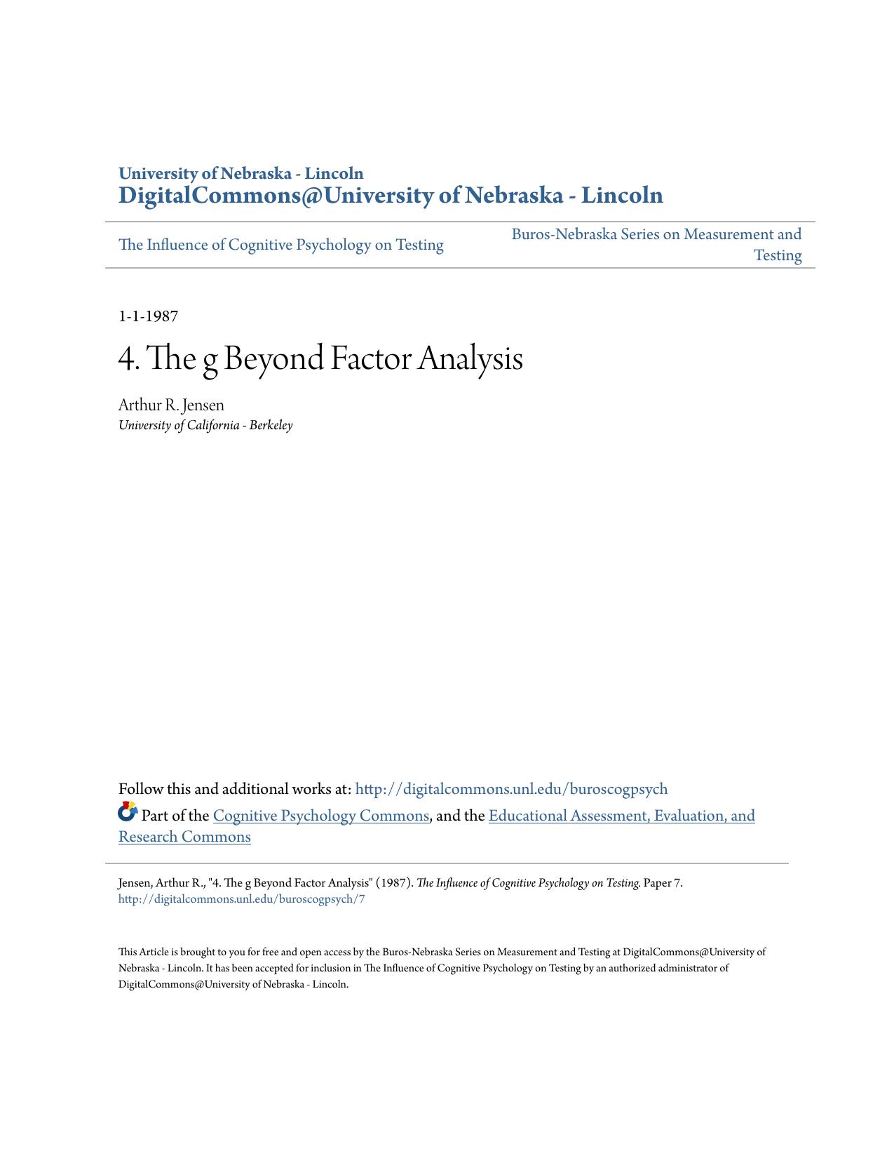 4. The g Beyond Factor Analysis by Arthur R. Jensen